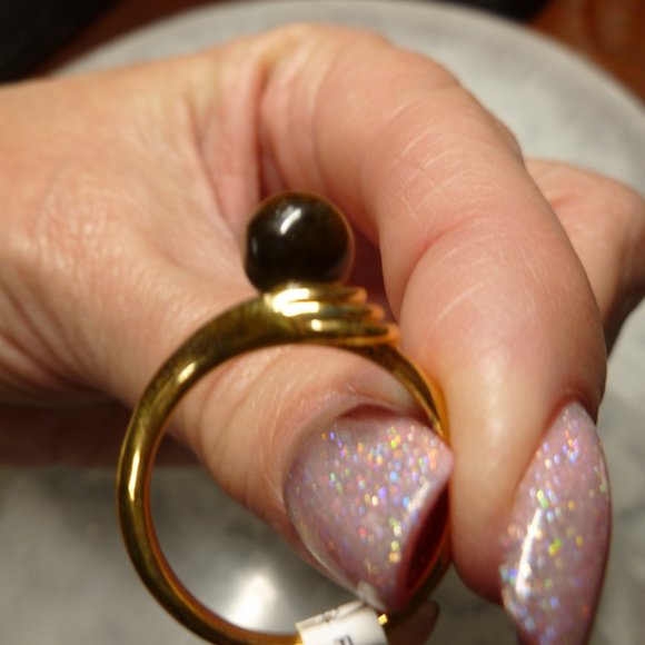 18k Gold EP Tiger's Eye Dolphin Ore Ring - Picture 15 of 16